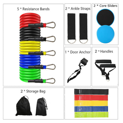 19 Pcs Workout Resistance Bands Set Exercise Bands Set Core Sliders - Blade Fitness