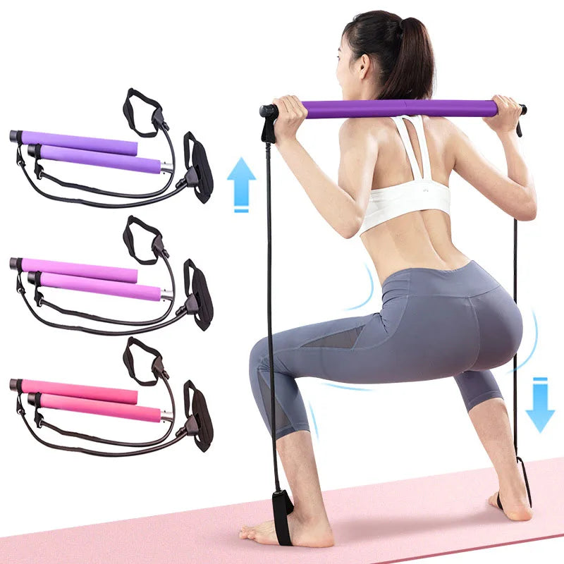 Portable Pilates Bar with Resistance Bands – Home Gym Trainer for Yoga, CrossFit, and Full-Body Workouts