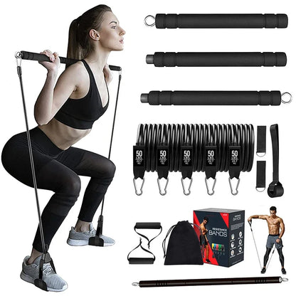 Resistance Bands with Workout Bar – Home Gym Fitness Kit for Pilates, Strength Training, &amp; Bodybuilding