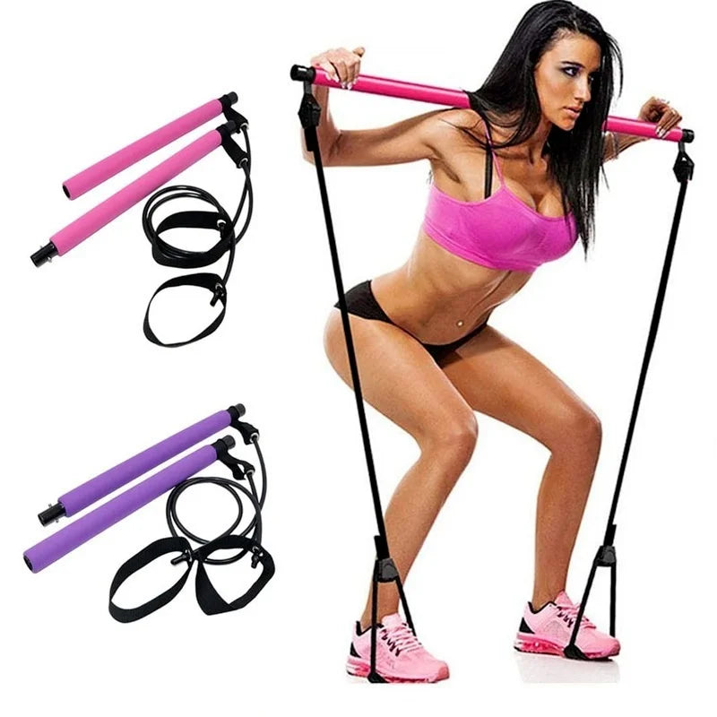 Portable Pilates Bar with Resistance Bands – Home Gym Trainer for Yoga, CrossFit, and Full-Body Workouts