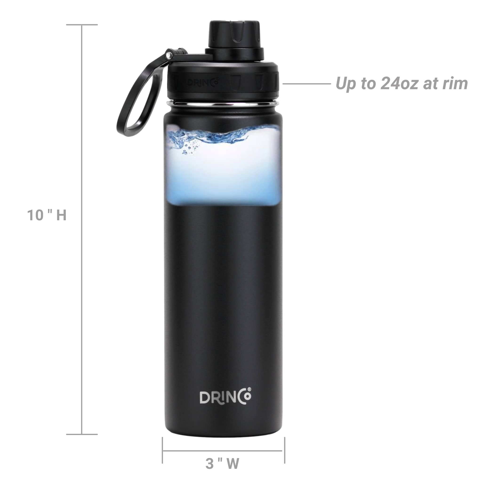 DRINCO® 22oz Stainless Steel Sport Water Bottle - Black - Blade Fitness